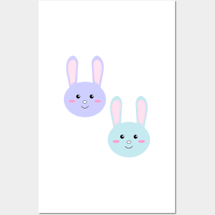 Kawaii Blue Purple Cute Bunny Rabbit Posters and Art